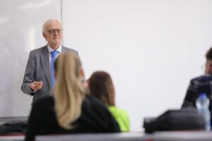 French diplomat Xavier Rouard gives a lecture to the students of AAB College