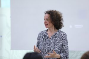 The professor from the University in Skopje holds a lecture for the students of the AAB College